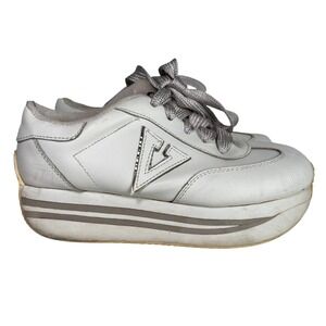 Volatile White Leather Platform Sneakers Y2K Chunky Silver Logo Striped Sole 7.5